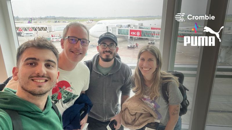 Mariano Di Maggio, second from left, with three Crombie colleagues at an airport before their PUMA engineering summit trip