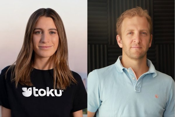 Toku CEO Cristina Etcheberry and incoming Chile country manager Mariano Werner in a split portrait