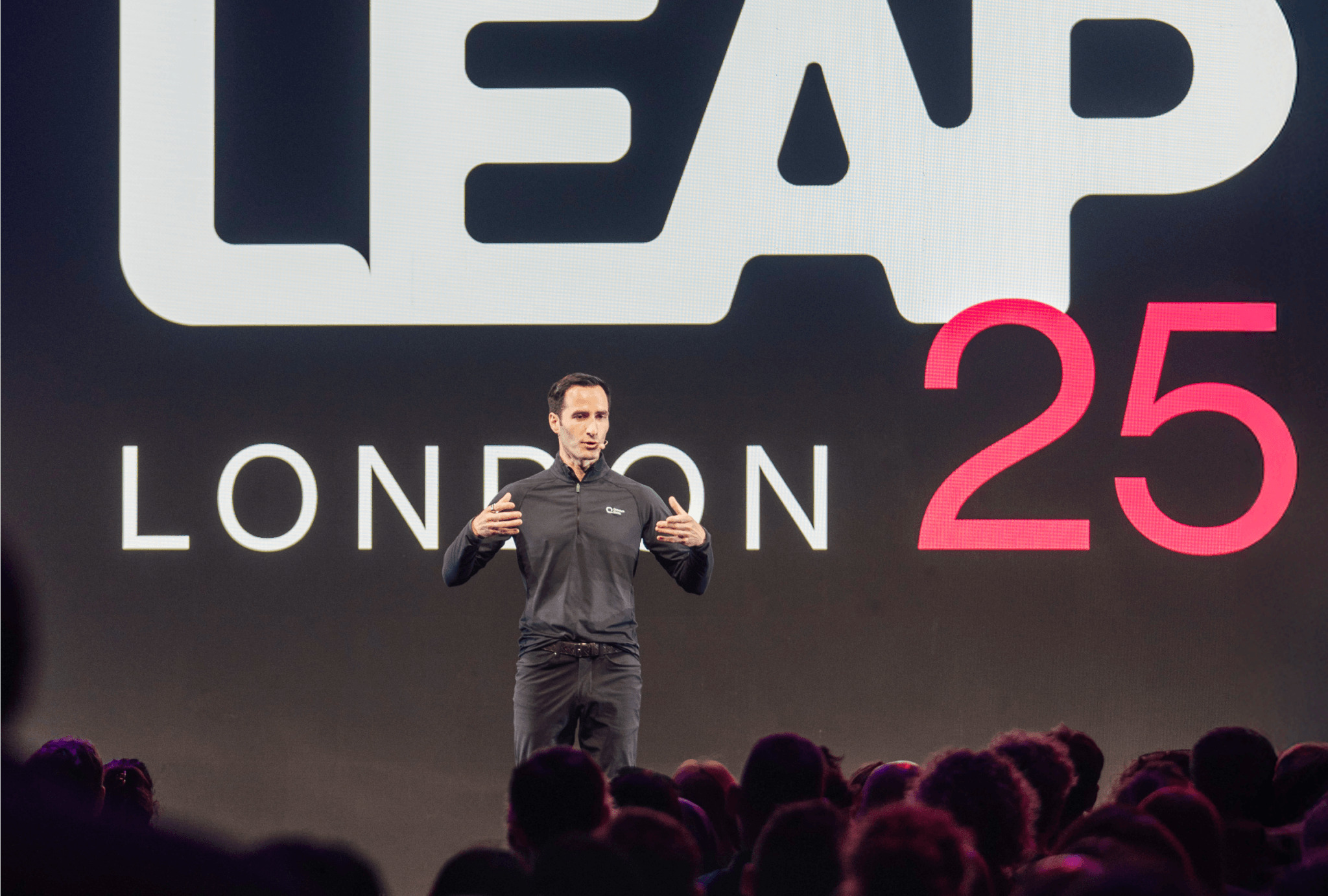 Mario Ciabarra speaking onstage at LEAP London 2025