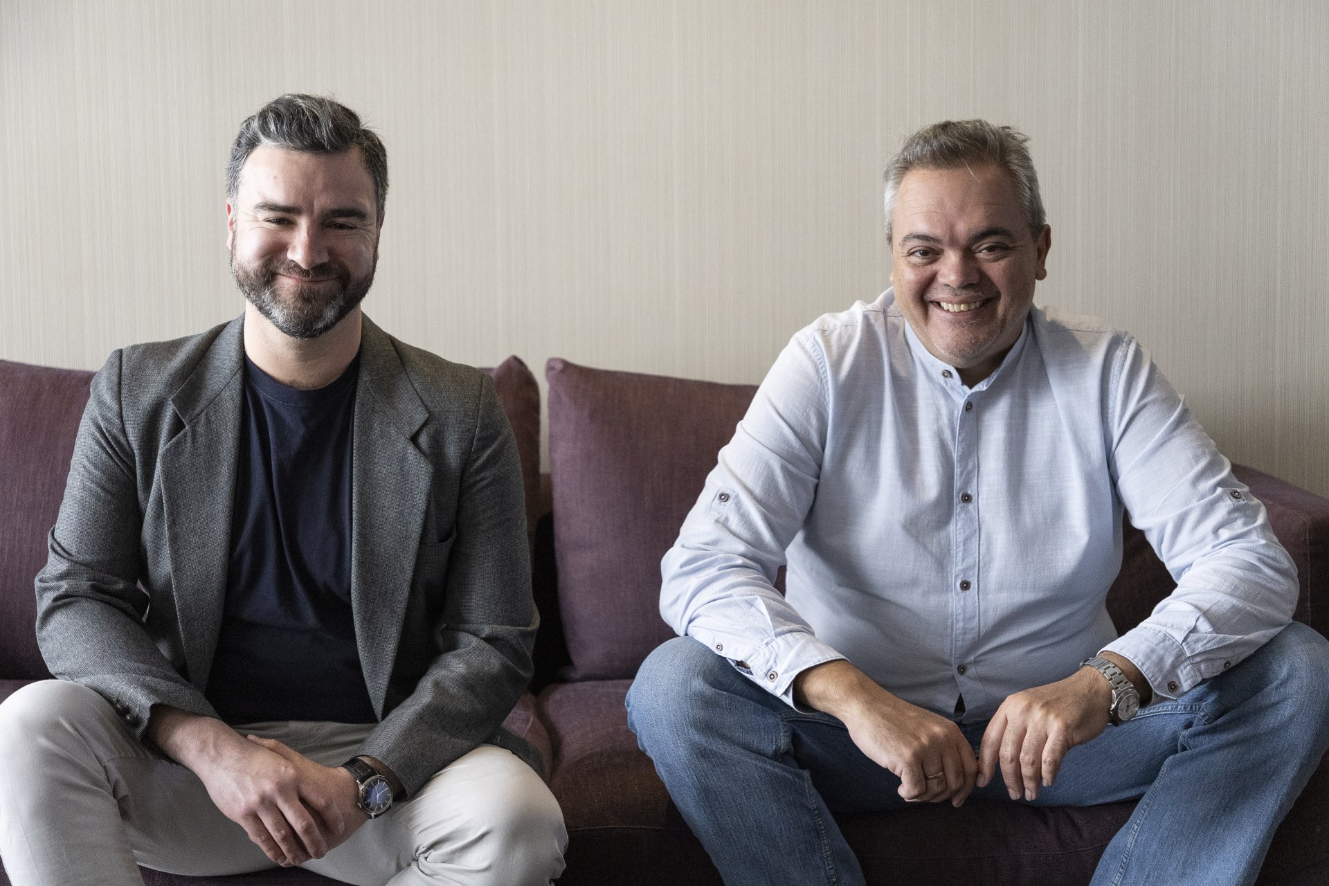 Nicolás Bernal, left, and Mario Colla, right, seated together for their Searchmind.ai interview