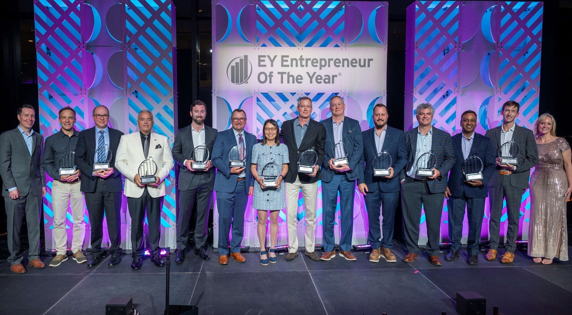 Recipients gathered on stage at EY’s 2024 New England Entrepreneur Of The Year awards