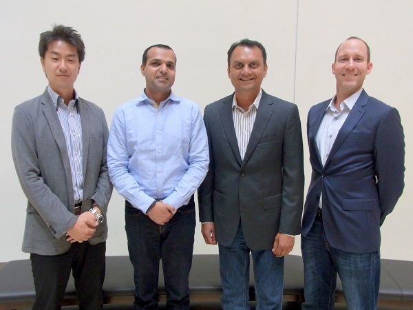 Four Boku colleagues standing together: Hiroshi Yoda, Rajan R. Reddy, Mark Britto and Kurt Davis.