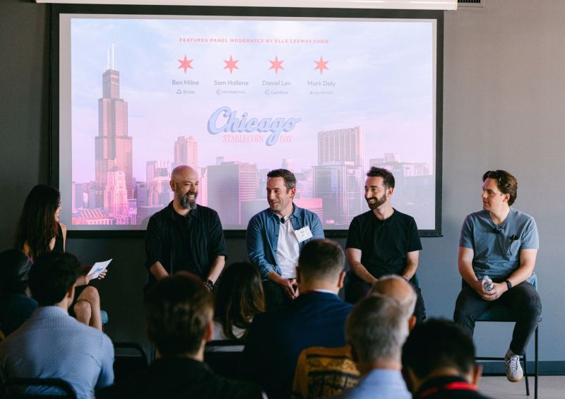 Mark Daly, seated at right, on a panel at Chicago Stablecoin Day