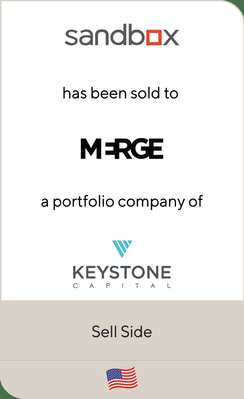 Transaction announcement graphic showing Sandbox joined with MERGE, a Keystone Capital company
