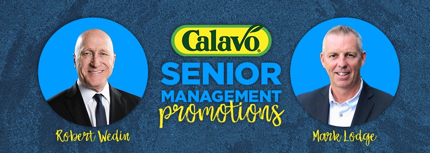 Calavo senior management promotion graphic showing Robert Wedin and Mark Lodge