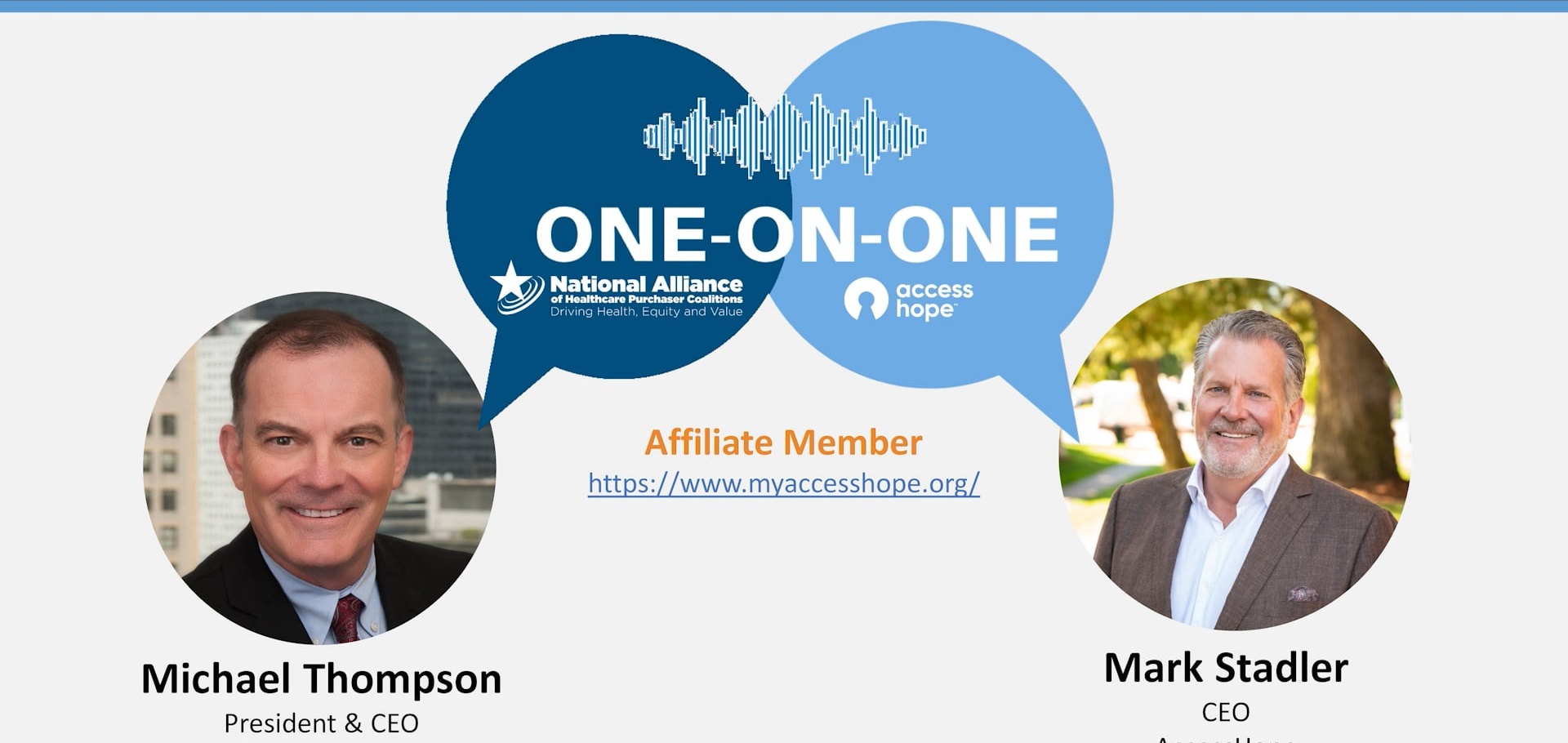 Promotional image for a 2022 One-on-One conversation, showing Michael Thompson on the left and Mark Stadler on the right