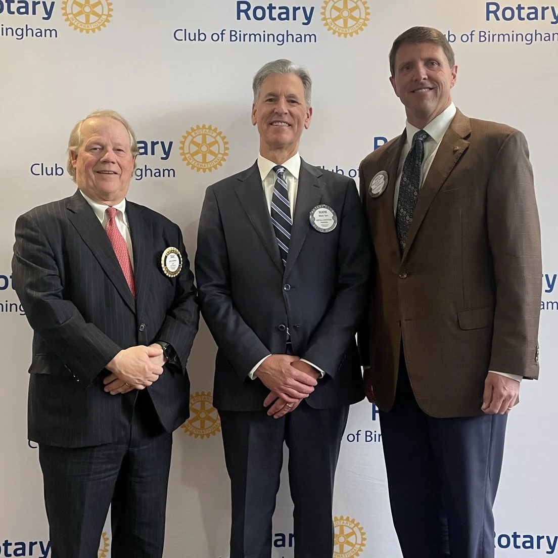 Mark Tarr, center, with Beau Grenier and Chuck Redden at the Rotary Club of Birmingham in October 2022.