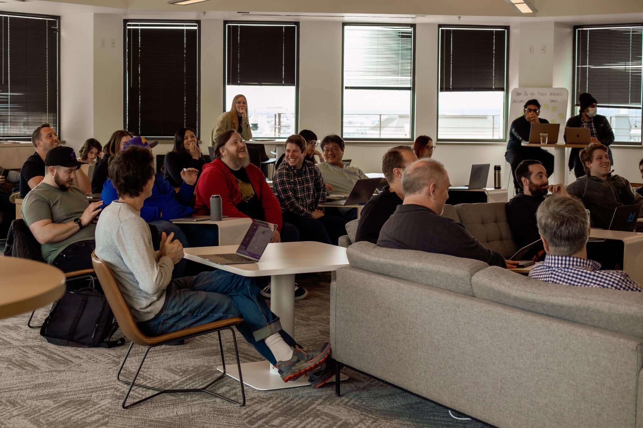 MarketDial employees gathered informally in the office for a session