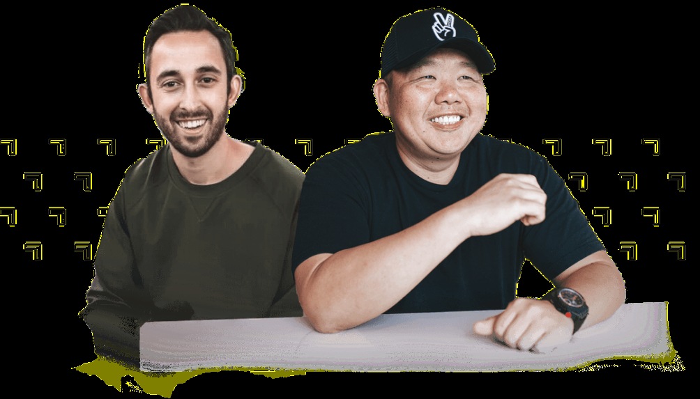 Chase Dimond on the left and Jimmy Kim on the right, pictured together for their email marketing course