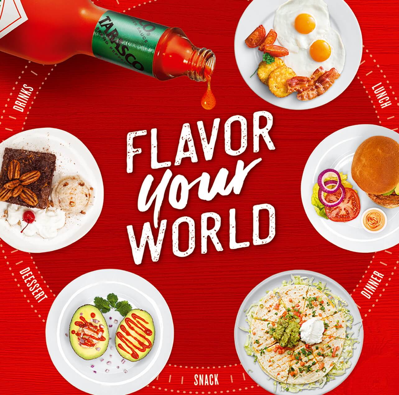 Colorful TABASCO Flavor Your World shopper marketing creative