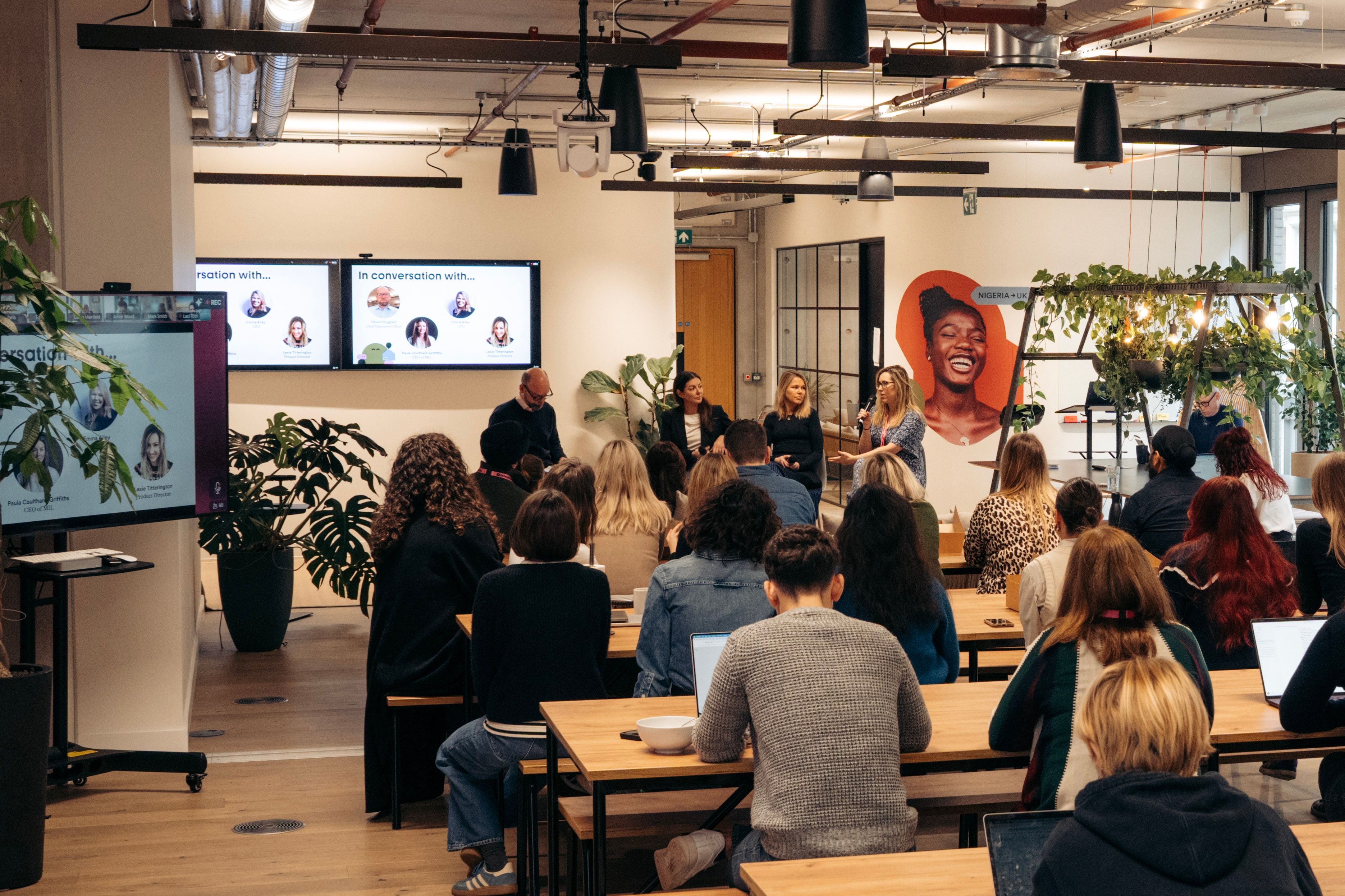 Marshmallow employees gathered for a meeting in the London office