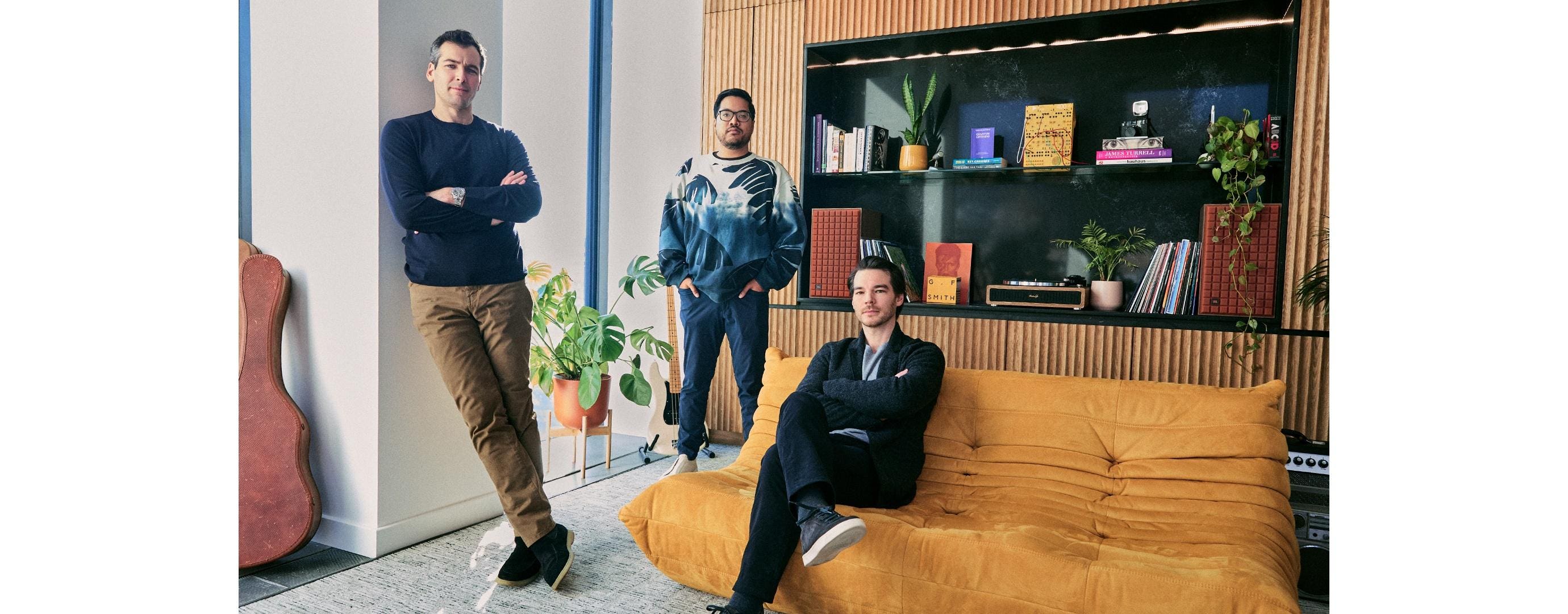 Suno co-founders Georg Kucsko, Martin Camacho and Mikey Shulman in an office lounge