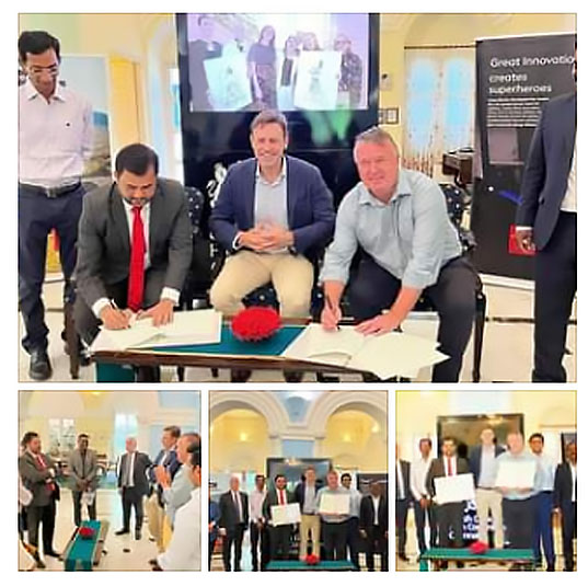 Martin Garratt and Crescent Innovation and Incubation Council representatives signing and exchanging their collaboration agreement in Chennai