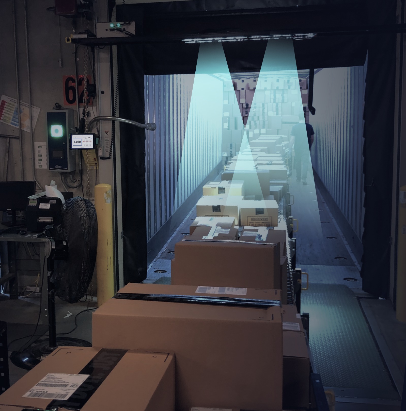 Coros camera equipment mounted above a warehouse loading dock
