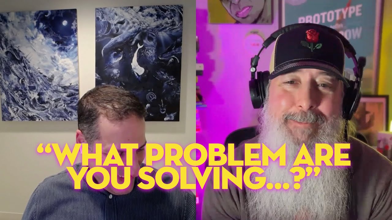 Marty Kagan, left, speaking remotely with Rick Turoczy in a Silicon Florist interview; the image asks what problem are you solving.