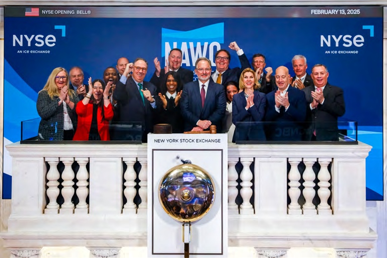 Marty Kropelnicki, at center, with NAWC leaders ringing the New York Stock Exchange opening bell on February 13, 2025