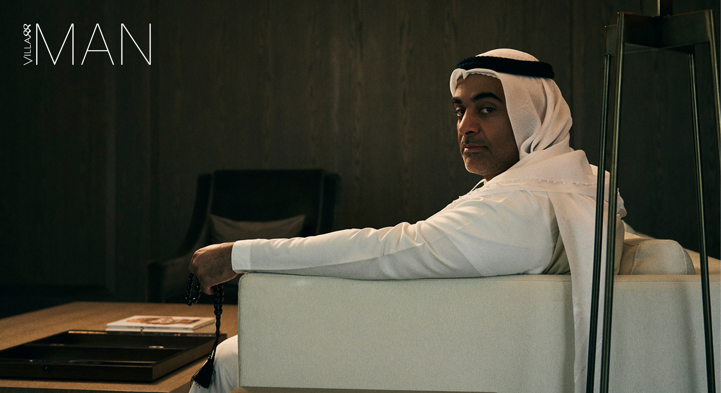 Marwan Al Serkal seated in a white kandura at The Abu Dhabi Edition