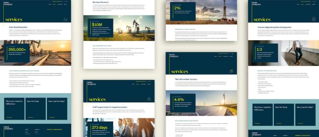 A series of Lease Analytics website pages designed by MasonBaronet