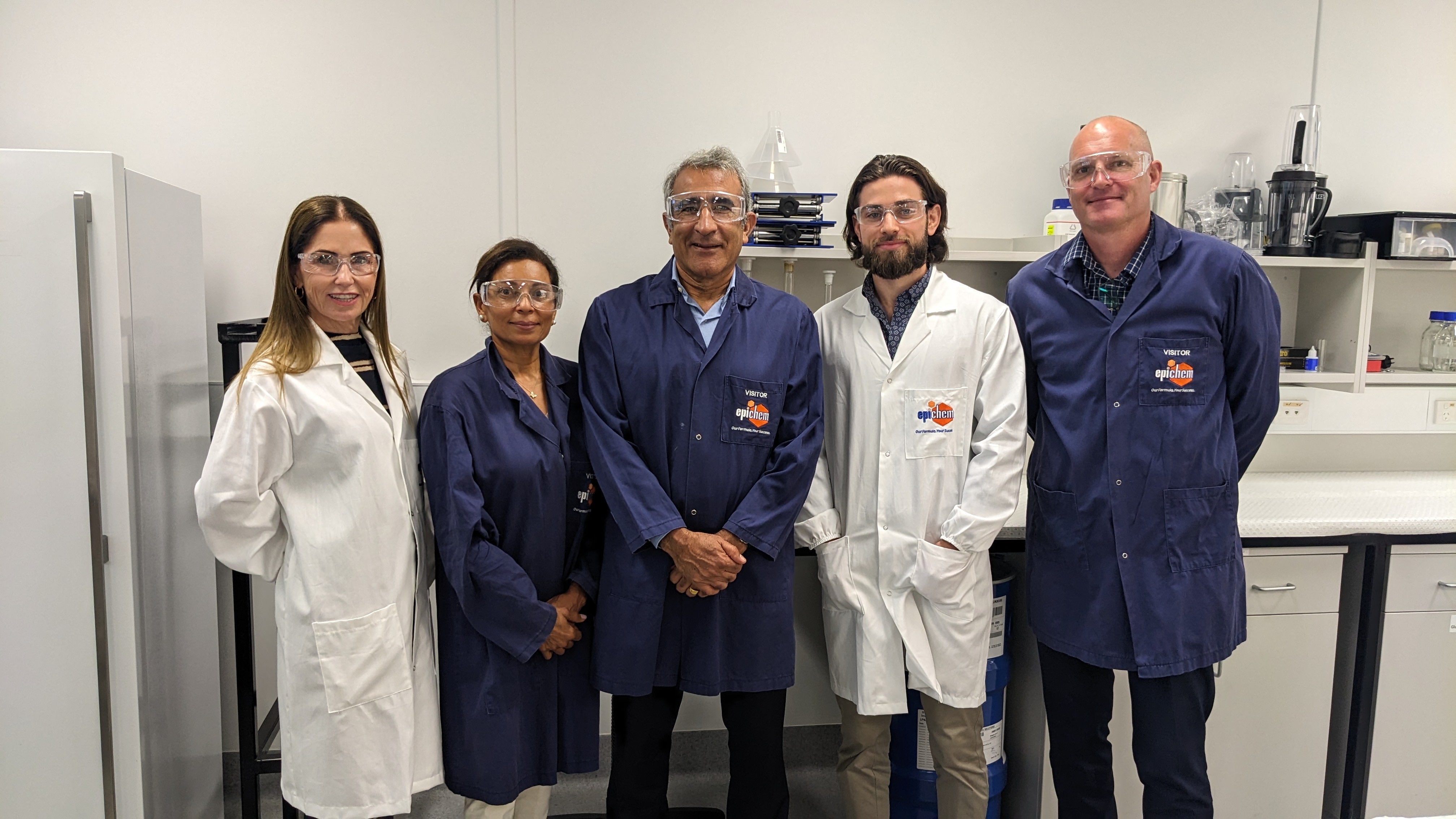 Masood Tayebi, centre, with Surinder Tayebi and other visitors and hosts at Epichem in Perth