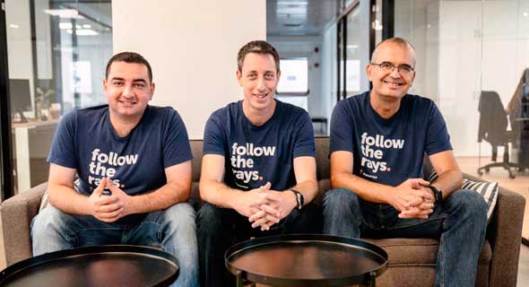Panorays co-founders seated together: Demi Ben-Ari on the left, Matan Or-El in the centre and Meir Antar on the right
