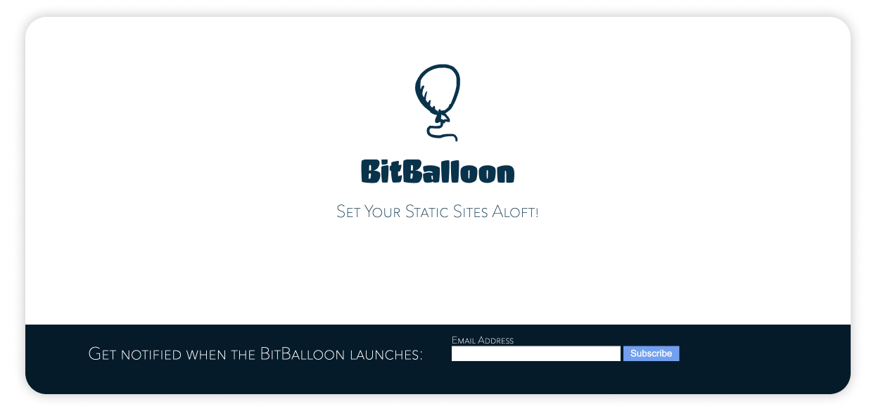 Archived BitBalloon page with a drag-and-drop website upload area