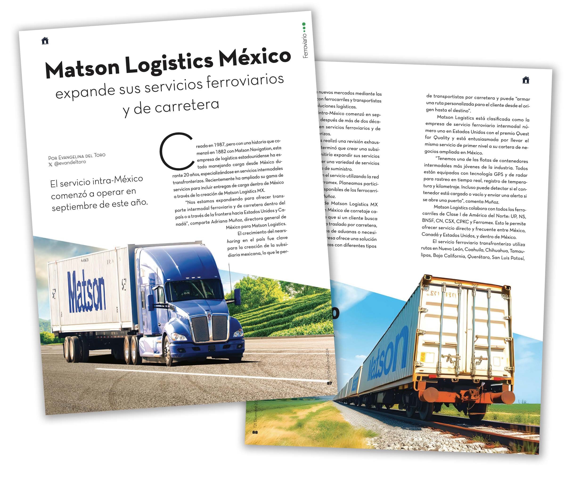 Rail transport photograph published with the Matson Logistics MX expansion announcement