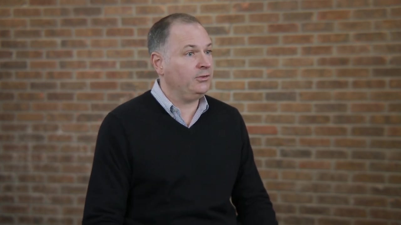 Matt Aucella speaking in a film about the JBS business transformation