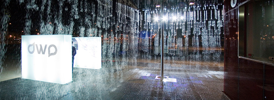 Illuminated water curtains at the Digital Water Pavilion in Zaragoza