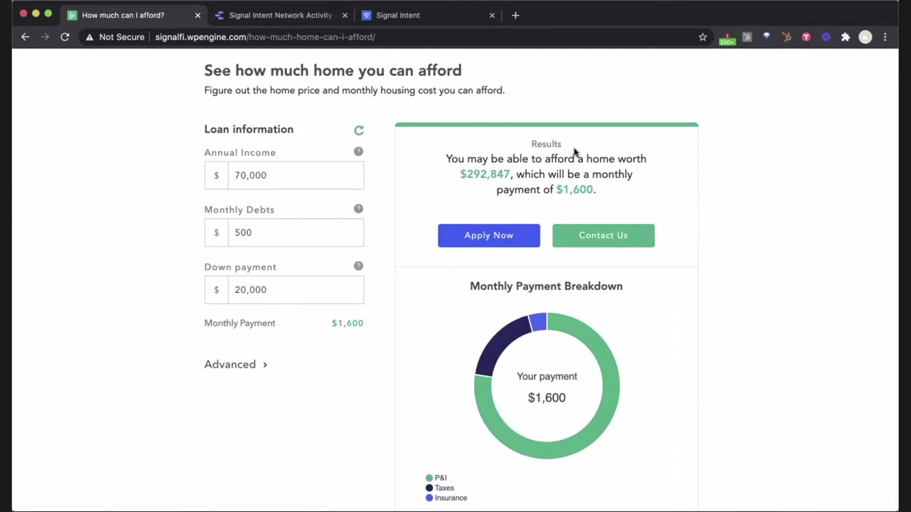 Matthew Covi presenting Signal Intent's financial calculator product during the 2021 Finovate demo