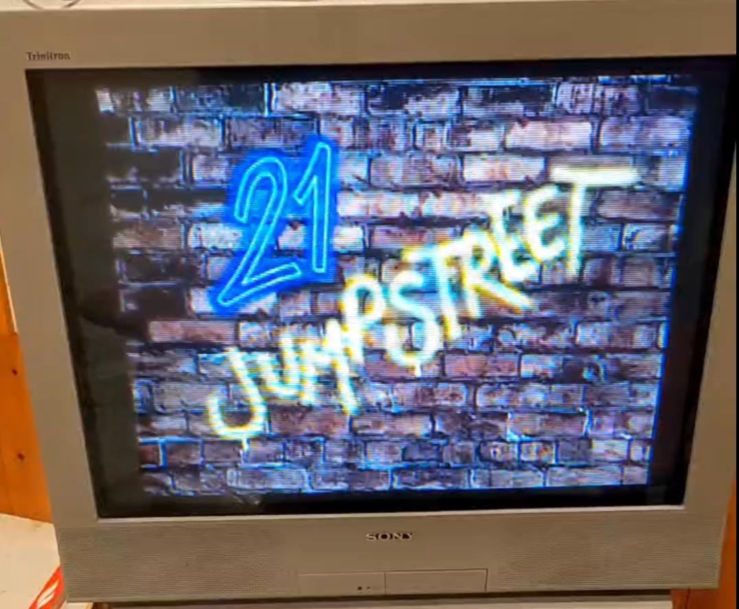 Gibson’s Sony CRT television displaying 21 Jump Street through his Plex setup