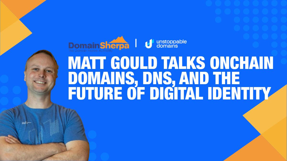 Matthew Gould pictured in a DomainSherpa feature about onchain domains and digital identity
