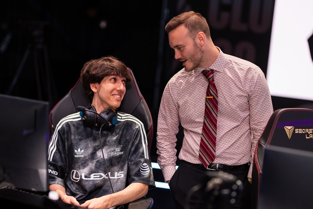 Matthew Haag speaks with 100 Thieves player Sniper at the 2024 LCS Spring Split playoffs