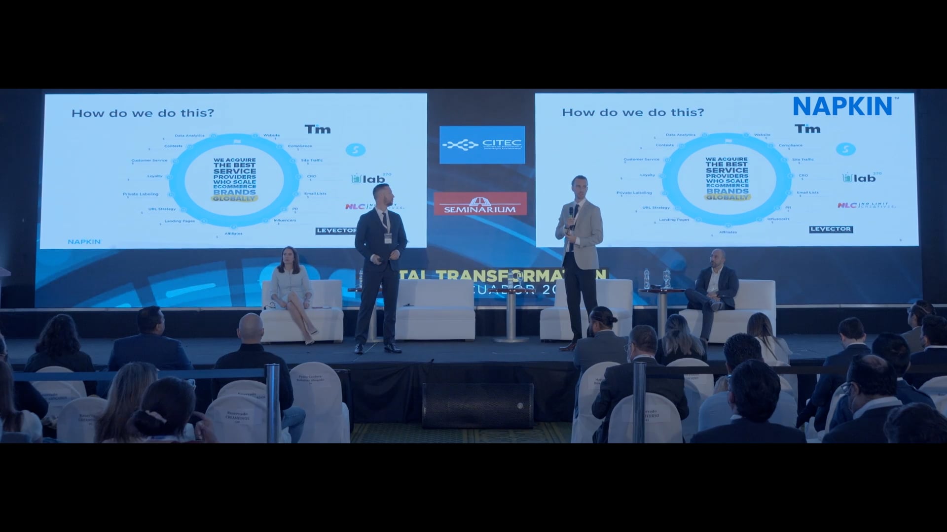 Matthew Liberto and Grant Anderson presenting at the Digital Transformation Summit in Quito in 2022