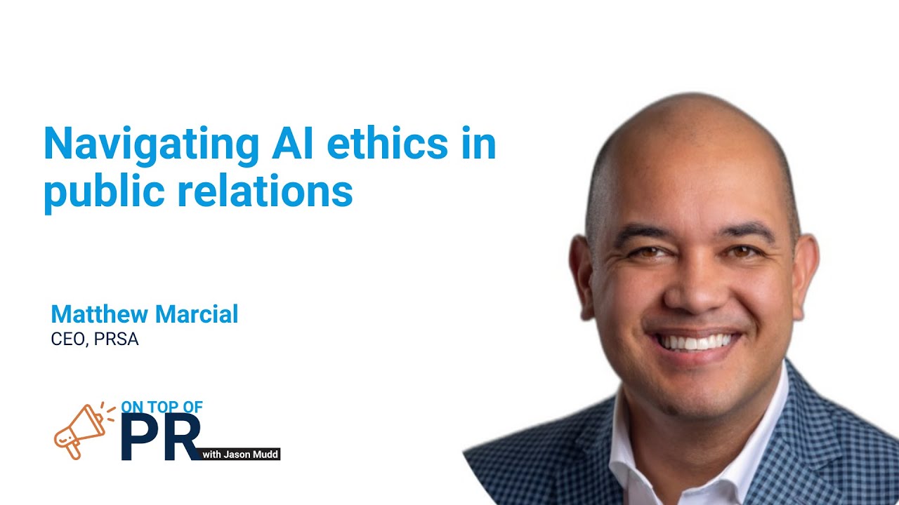 Promotional artwork for Matthew Marcial's On Top of PR conversation about AI ethics