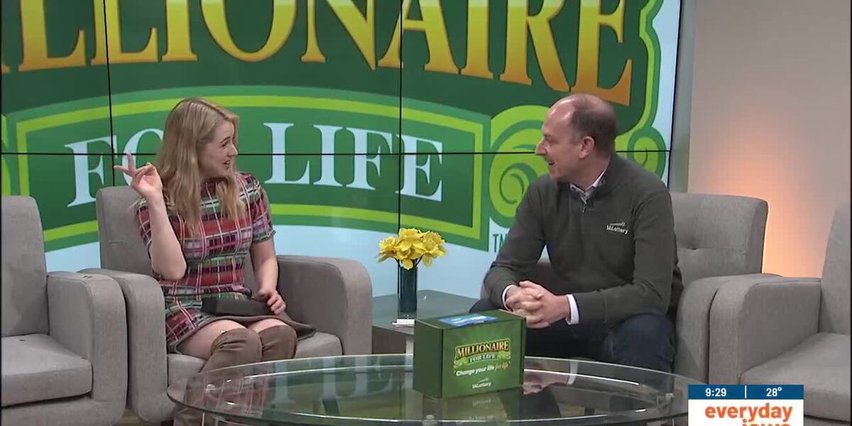 Matt Strawn discusses the Millionaire for Life lottery game during a television interview in February 2026