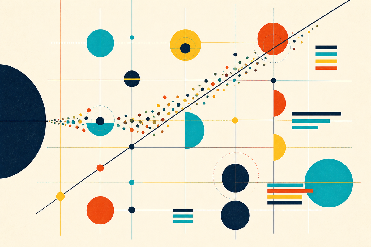 Abstract Swiss-style geometry showing small signals converging into a rising path