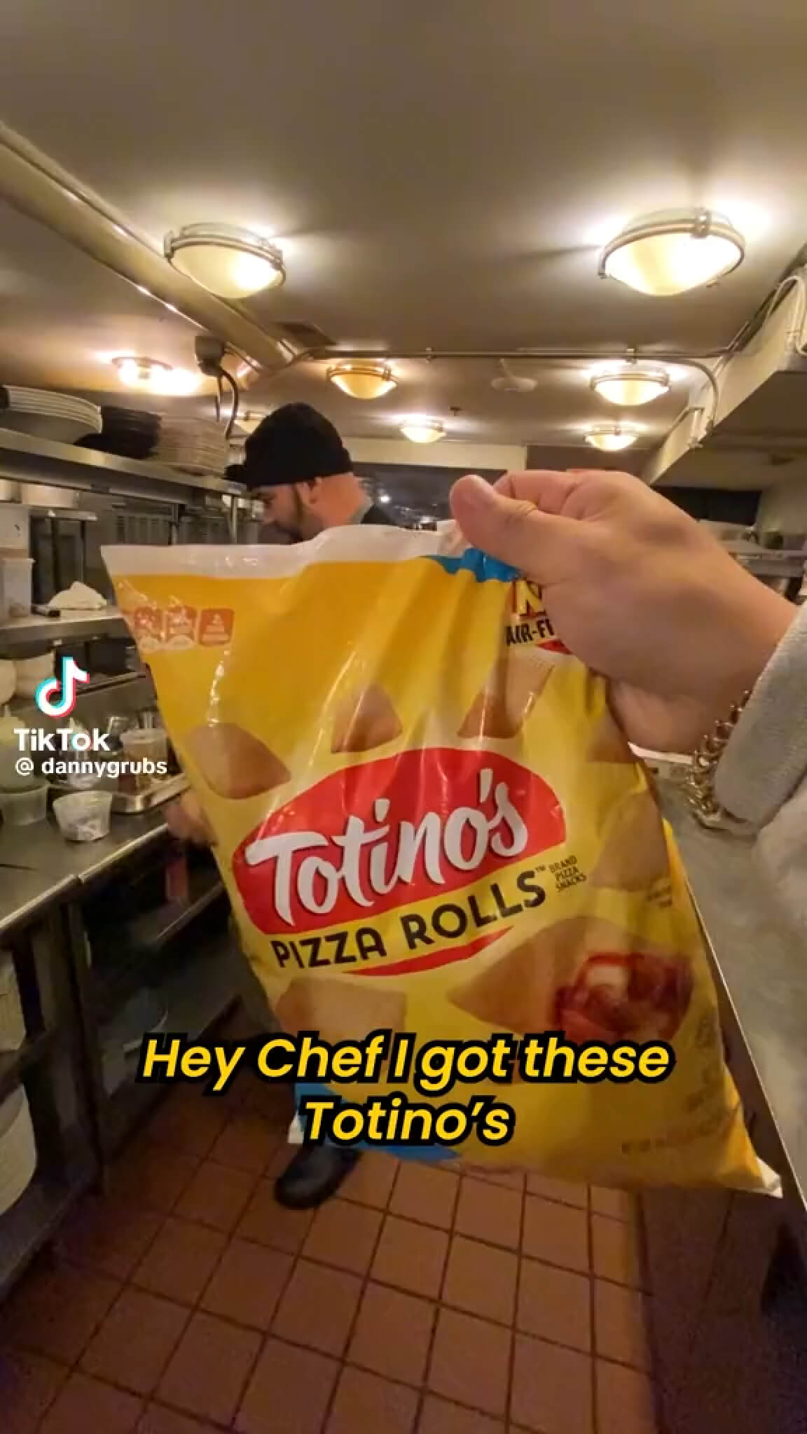 Frame from a Totino’s creator video featuring Pizza Rolls in a kitchen