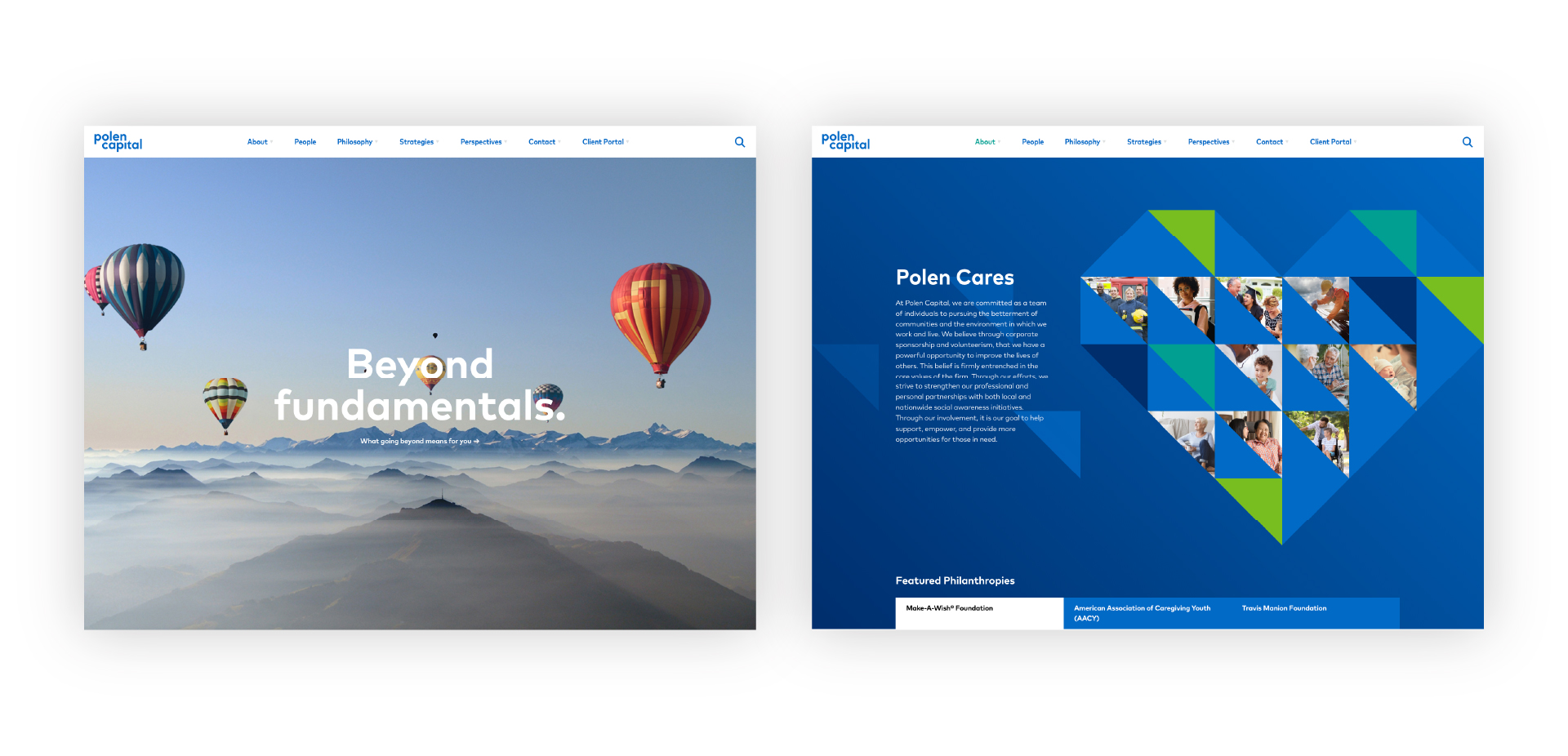Two Polen Capital website screens created as part of MBC Strategic's rebrand