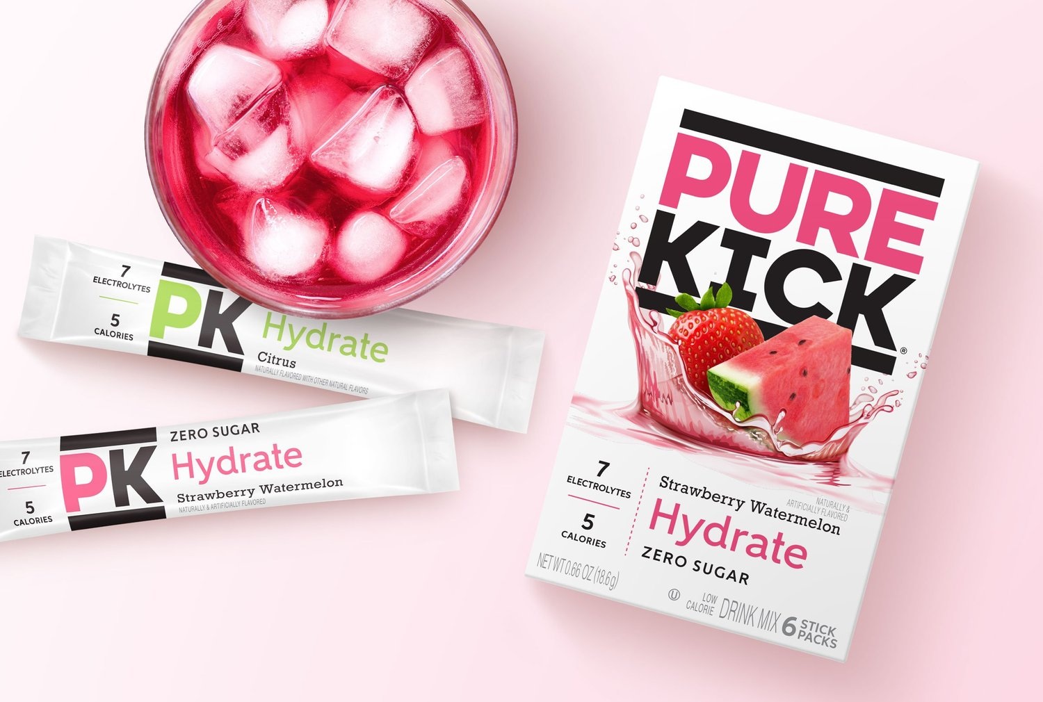 Pure Kick drink-mix packaging presented in McLean’s design portfolio