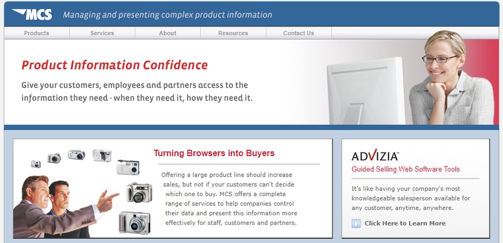 Published screenshot of MCS’s website describing its product information and Advizia guided selling services