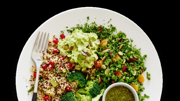 A plate of greens, grains and vegetables in MealPal’s corporate marketing