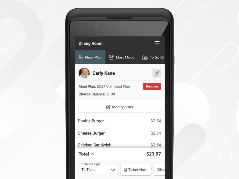 MealSuite mobile point of sale ordering device