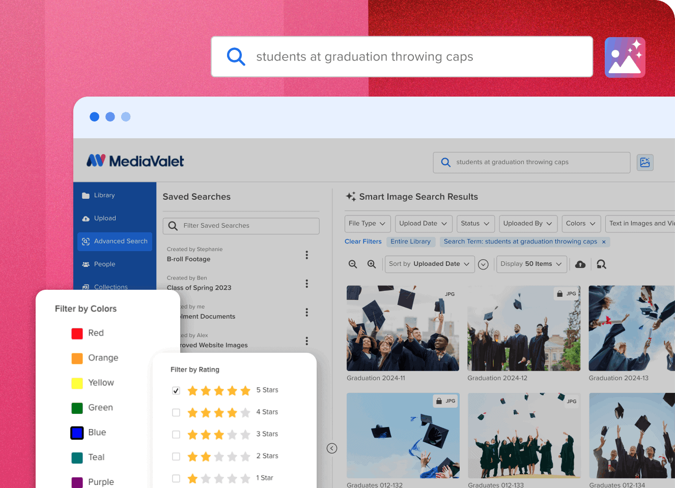MediaValet software shown across desktop and mobile search views