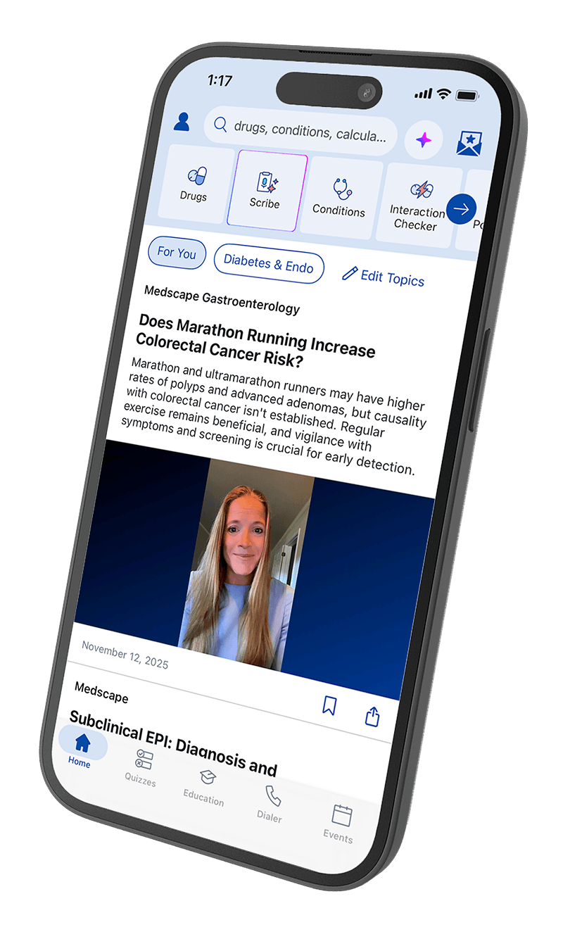 Official Medscape app product image showing its mobile home screen