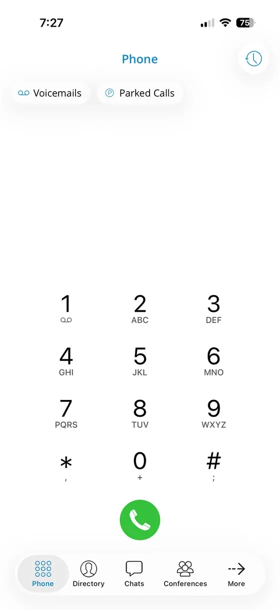 Meganet Communicator app interface showing business calling controls