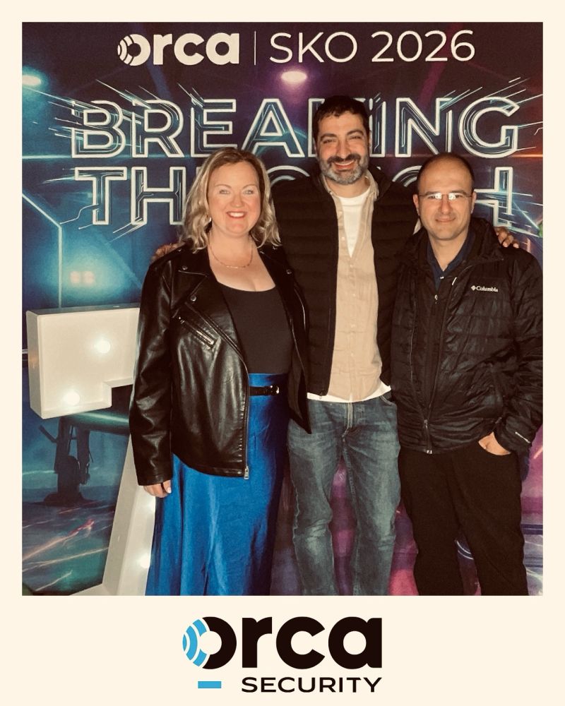 Meghan Mitchell-Marks, left, with colleagues at Orca Security's 2026 sales kickoff
