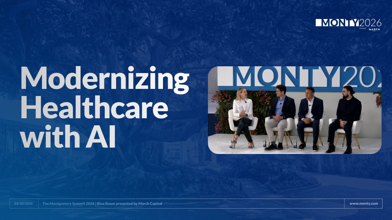 Mel van Londen seated onstage with a moderator and fellow panelists at the 2026 Montgomery Summit