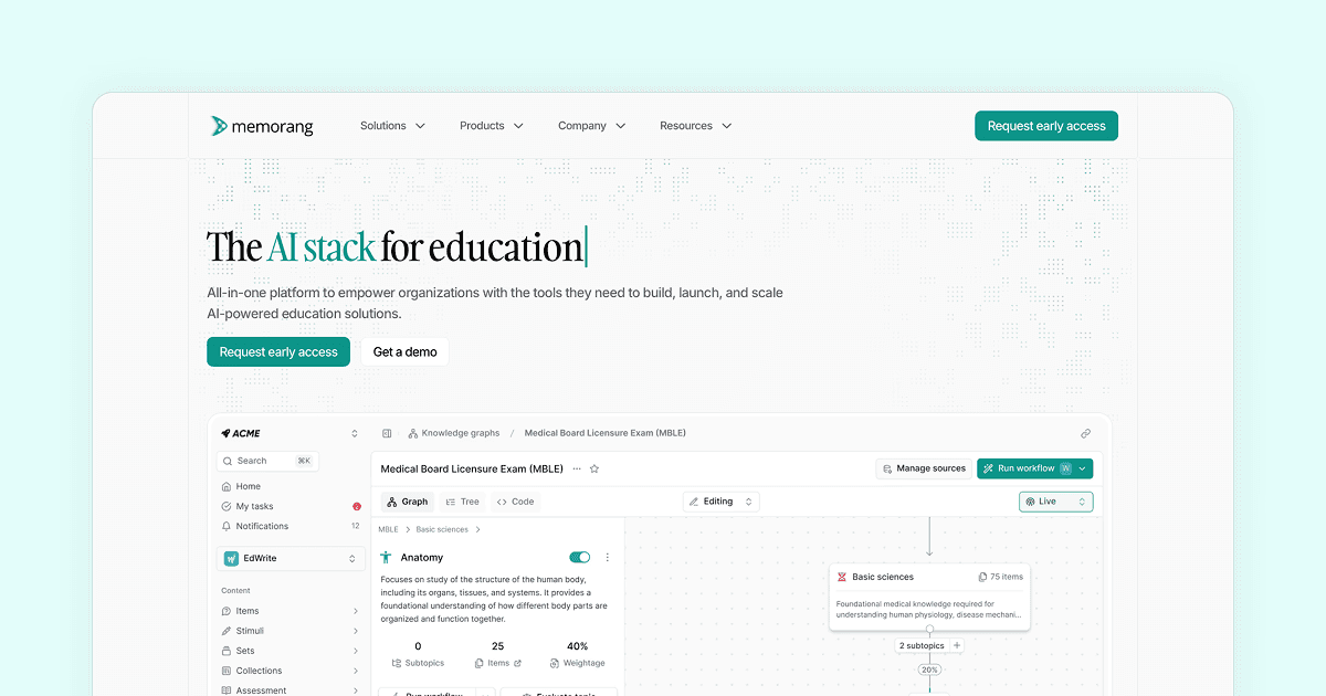 Memorang platform - the AI stack for education product interface with knowledge graph editor