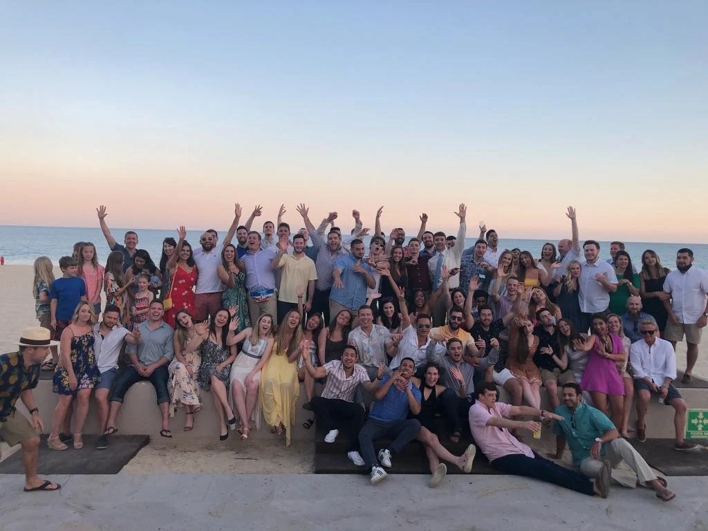 A large memoryBlue team group gathered beside the sea