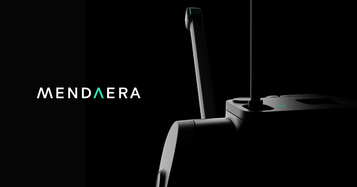 Mendaera wordmark beside the Focalist handheld robotic system